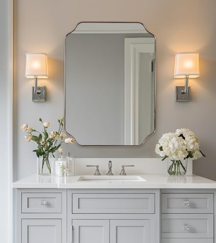 ANDY STAR Scalloped Bathroom Mirror, 22x30’’ Brushed Nickel Rectangle Mirror, Silver Bathroom Vanity Mirror, Modern Scalloped Edge Design in Rust-Proof Stainless Steel 1” Frame