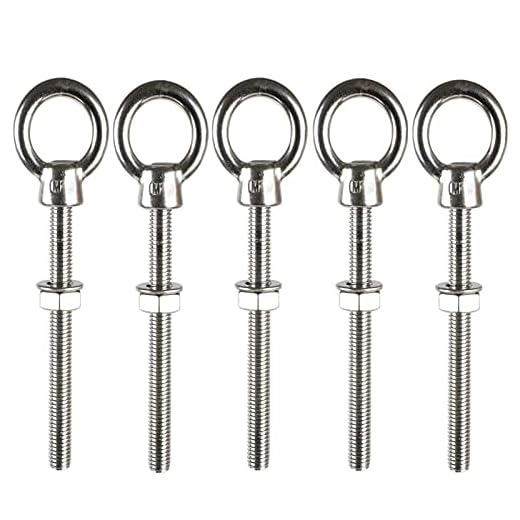 Mikrokos 5 st M10 x 100 rostfritt stål lyftande ögonbultar med muttrar runda ringkrokbultar, kraftiga skruvögon för metallkrok, trä terminal ring öljetthål, hängmatta stativ