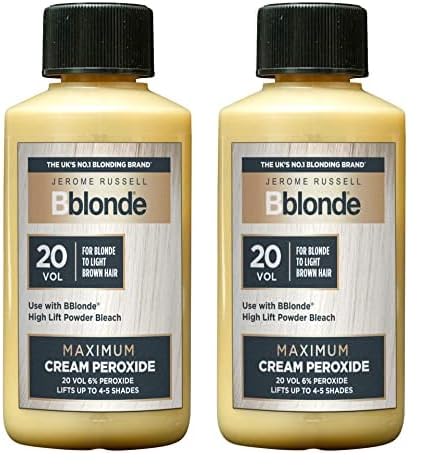 Jerome Russell Bblonde Maximum Lift Cream Peroxide 20 Vol - Permanent Blonde Hair Dye for Blonde to Light Brown Hair Colour & Bleach with 6% Peroxide & Avocado Oil, Lifts 4-5 Shades, 75ml (Pack of 2)