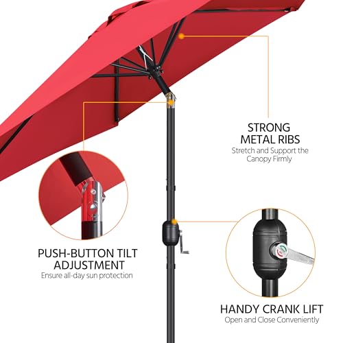 Yaheetech 9FT Outdoor Patio Umbrella, Outdoor Table Umbrella with Push Button Tilt and Crank, Yard Sun Shade, UV Protection Waterproof for Garden/Deck/Backyard/Pool, Red image 7