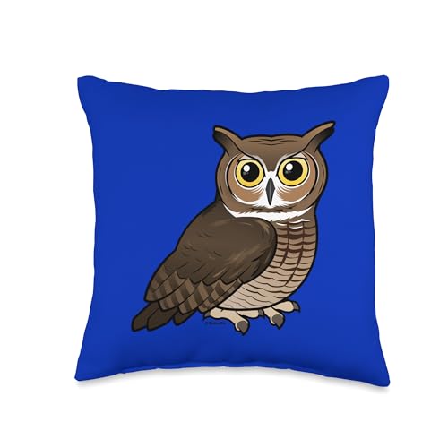 Birdorable Cute Horned Owl Cartoon Bird of Prey Throw Pillow