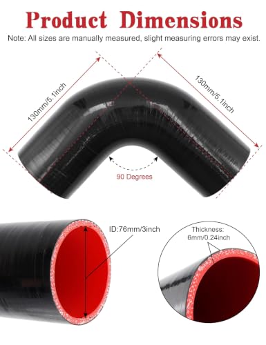 Image of 90 Degree Elbow Coupler ID 3 Inch 5-ply Silicone Hose & Clamp,4 inch Leg Length