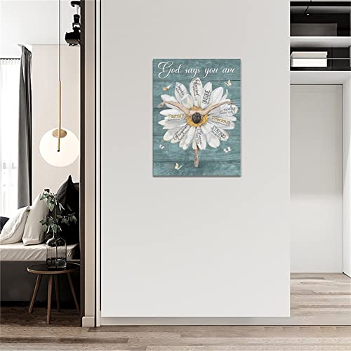 Daisy Bathroom Wall Art For Girl's Room Teal Floral Wall Decor Motivational Dancing Ballet Girl Pictures White Butterfly Daisy Canvas Prints Painting Framed Artwork For Bathroom Bedroom 12"X16" #TOP2