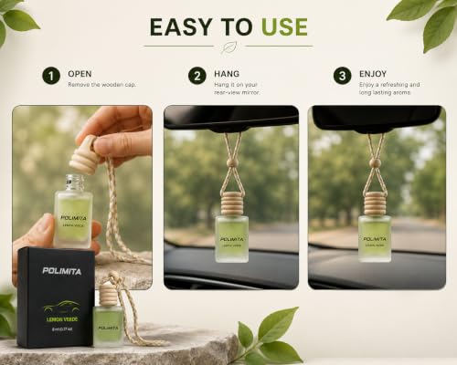Image of Lemon Verde Car Hanging Perfume | Fresh Citrus Fragrance | Long Lasting Car Air Freshener | Wooden Cap | Leak Resistant | Frosted Glass Bottle | 8 ml