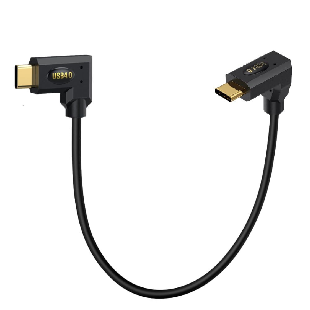Kework 1ft Bidirectional USB 4.0 Type C Cable, 40Gbps Data, 240W PD Charging, 8K@60Hz Video, Left & Right to Up Down Angle Male Cord for Thunderbolt 4