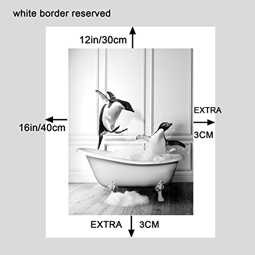 123 Life Penguin Bathroom Decor Wall Art Two Penguin Play In The Bathtub Canvas Artwork Poster Black And White Paintings Pictures For Bathroom Unframed (12X16In/30X40Cm) #TOP6