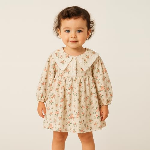 Baby Girl Floral Dress Brushed Cotton Knee Length Fall Outfit 6M-4T2
