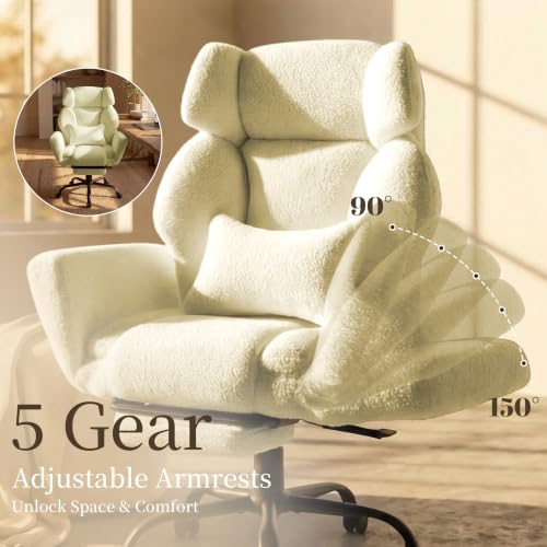 Image of Office Chair with Flip Armrests,Big and Tall Office Chair with Foot Rest,Extra Wide Seat & Lumbar Pillow,Ergonomic Computer Gaming Chair,Comfy Criss Cross Chair for Pets Sitting,Teddy Fleece,Yellow