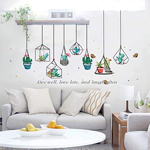 Cactus Plants Wall Stickers Peel and Stick Wall Decals for Bedroom Home Wall Decor Geometric Pots Wall Decal Vinyl Wall Stickers Removable Wallpaper for Living Room Classroom Office Boho Wall Decals