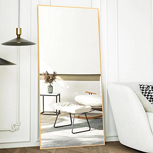 Image of BEAUTYPEAK Full Length Mirror 32 inchx71 inch, Rectangle Large Full Body Floor Mirrors, Dressing Wall Mirror with Aluminum Alloy Thin Frame for Living Room, Bedroom, Gold