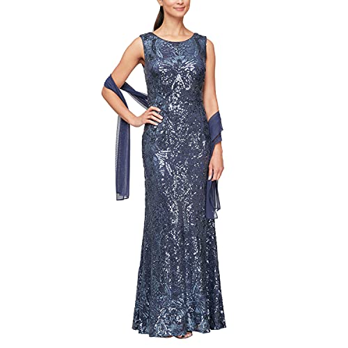 Image of Alex Evenings Women's Long Sleeveless Mother of the Bride Dress with Shawl (Petite and Regular Sizes)