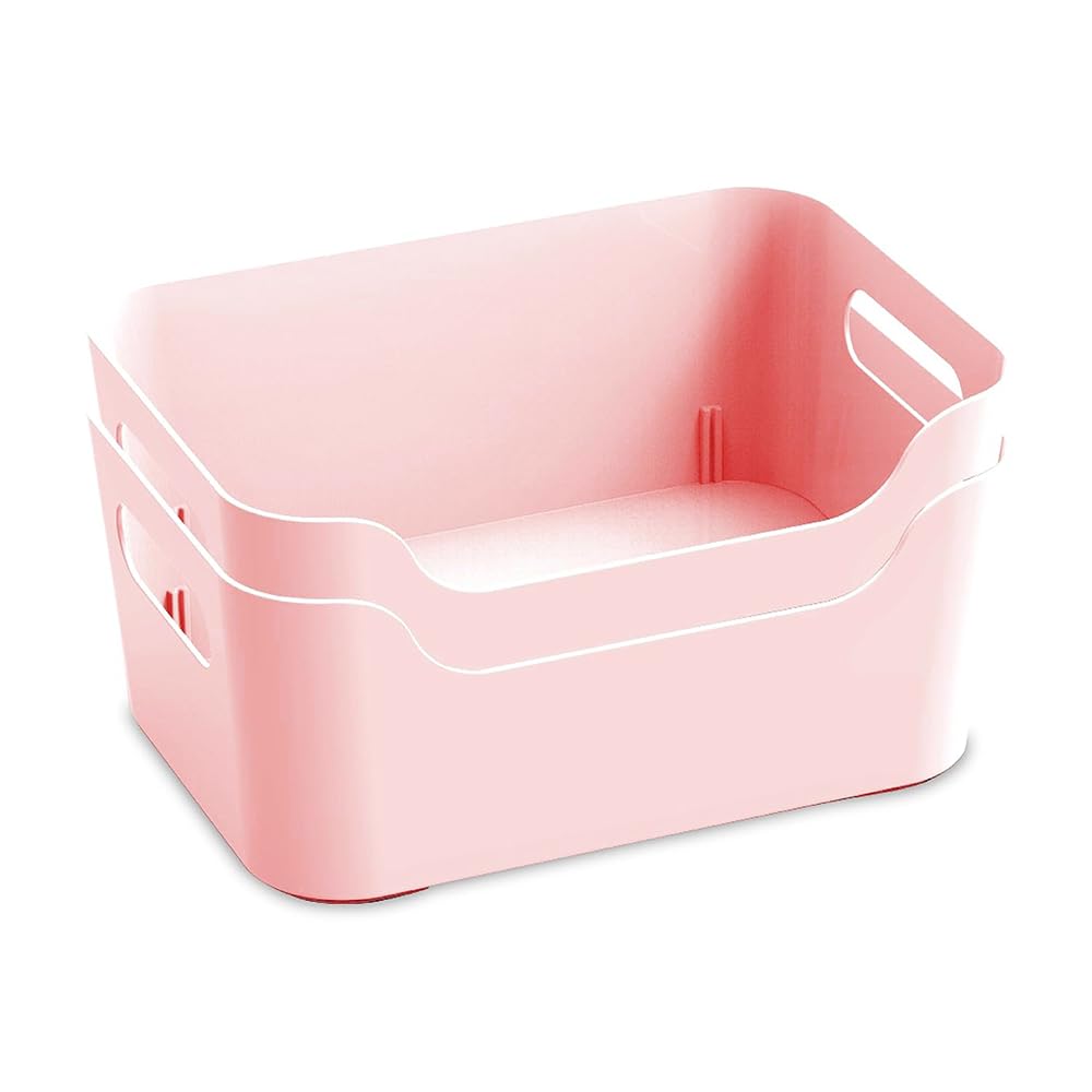 KOLORR Jolly Plastic Small Basket with Handle for Storage Box| Multipurpose Light Weight Plastic Baskets organiser for Clothes Toys Stationary Cosmetics Livingroom Bathroom | Pack of 2 - Pink