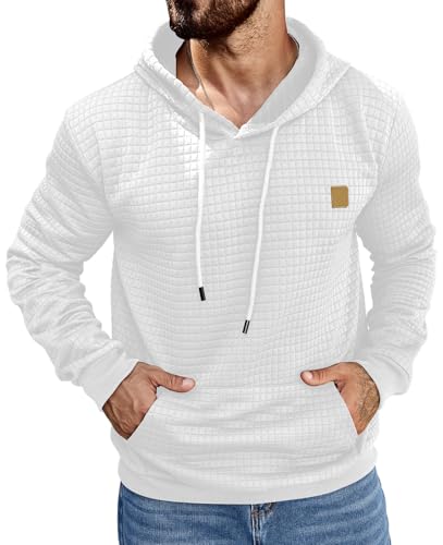 Image of AIYINO Men's Hoodies Pullover Hooded Sweatshirts Long Sleeve Waffle Drawstring Casual Hoody with Kanga Pocket XL White