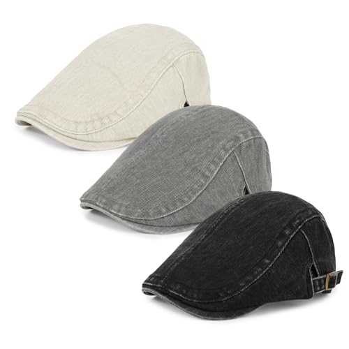 Image of 3Pcs Men's Newsboy Caps Cotton Cooling Hat Adjustable Flat Cap for Men