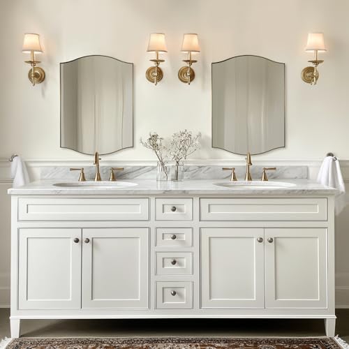 Image of ANDY STAR Gold Bathroom Mirror, 20 inchx30 inch Scalloped Wall Mirror in Stainless Steel Metal Frame, Unique Vanity Mirror with Modern Curved Edge Design, Ideal for Bathroom, Bedroom, Entryway