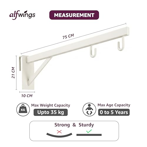 Image of Baby Window Cradle Hanger | Up to 35 Kg Metal Rod | Hook and Paint Protection Shield | (White, 70 cm)