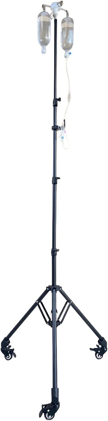 Portable IV Pole with Wheels Collapsible for Traveling, Adjustable IV Pole Stand Feeding Tube Holder Stand, for Pediatric Nursing Clinic Home Care Travel (Black with Wheels)