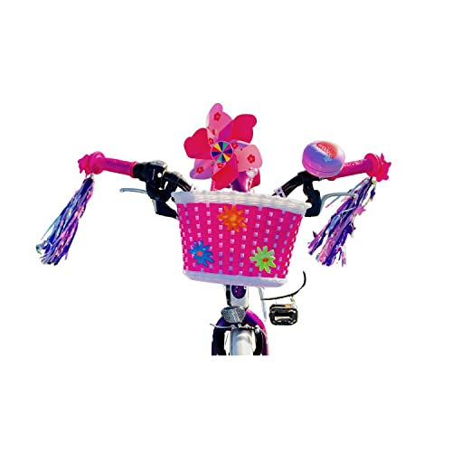 Kinder Fahrradset Zubehör Set 5 TLG. - Fahrradkorb - Lenkerfransen - Klingel - Windspiel - Fahrrad Deko - Propeller - Windmühle - Flatterband - Glocke - Luftschlangen - Fahrradwimpel
