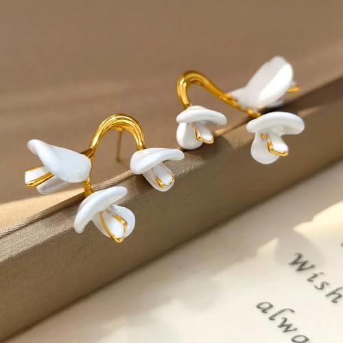 Boucles d'oreilles fleur blanche et collier assorti pour femme - 2