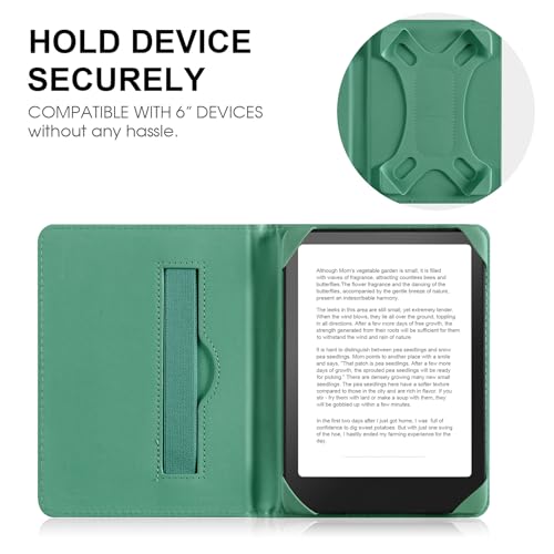 Image of HoYiXi Universal Case for 6 inch Kindle eReader Compatible with Paperwhite(2015 /2018) /Pocketbook and Tolino /Kobo Clara HD,6 inch eReader Protective Case Cover Elastic Rope,Green