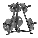 JX FITNESS 3-in-1 プレートラック ウェイトラック オリンピックプレートツリー（バーベルホルダー付き）6ペグ スタンダードウェイト収納スタンド ホームジム用 フリーウェイト用バーベルプレートスタンド