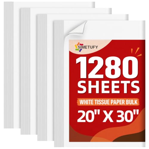 Image of Simetufy 1280 Sheets 20x30 White Tissue Paper Bulk for Packing Moving