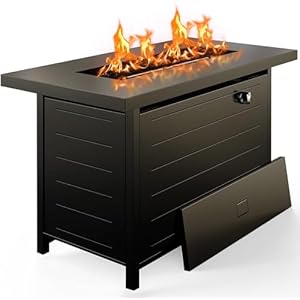 Ciays 42 Inch Propane Fire Pit, 60,000 BTU Steel Gas Fire Pit Table for Outside with Steel Lid and Lava Rock, 2 in 1 Fire Table Gatherings Parties on Patio Deck Garden Backyard, Black