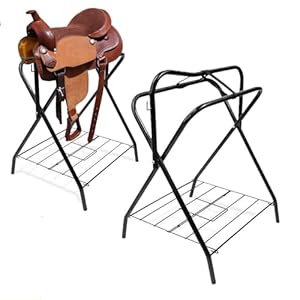 2 Park Saddle Rack, Heavy Duty Foldable Saddle Rack Stand for Horse Stall Tack Room Barn, 28 x 19 x 37.5 Inch,Black
