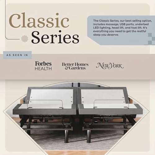 Image of Sven & Son Classic Adjustable Bed Base, Head and Foot Lift, Massage, Under-Bed Lights, USB, Memory, Zero Gravity Smart Frame - King