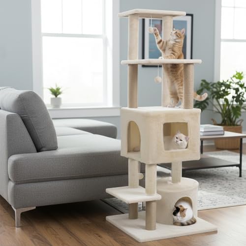 Árbol para Gatos Tangkula 64 Pulgadas Multinivel Beige miniatura 3