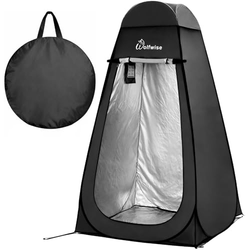 Wolfwise Pop Up Shower Tent with Floor, Portable Instant Changing Tent with Ventilation Window & Carry Bag, Privacy Bathroom Toilet for Beach, Camping & Outdoor, Width 47 ', Height 79 ', Black