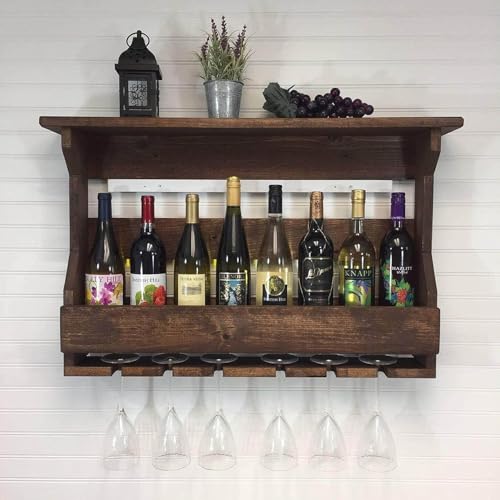 SARARTH Sheesham Wood Jorden Wooden Wall Hanging Design Bar | Bar Cabinets for Home | Mini Bar for Home | Solid Wood Make Wine Storage Cabinet with Glass Hanging Space-Walnut Finish