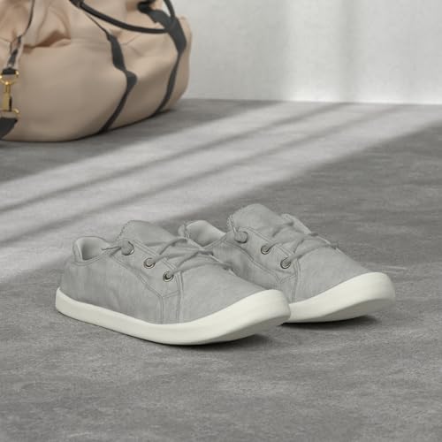 Image of FUNKYMONKEY Slip-On Canvas Sneakers for Women, Comfortable Lightweight Lace-Up Flat Casual Tennis Shoes Breathable Walking Shoes for Everyday Wear