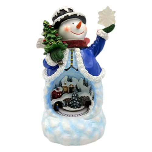 MagiDeal Figura Decorativa de muñeco de Nieve navideño Giratorio eléctrico para Mesa, 16,5 x 19,3 x 30 cm, para Sala de Estar, con Luces, Escultura de Resina