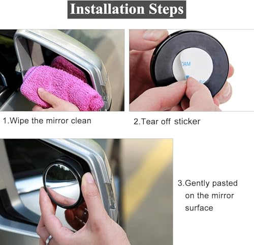 Image of Blind Spot Mirrors for Car | 360 Rotatable Convex Wide Angle Rear View Mirror | HD Crystal Glass Side Mirror | Small Blind Spot Mirror for Cars SUVs Trucks | Black | Pack of 2
