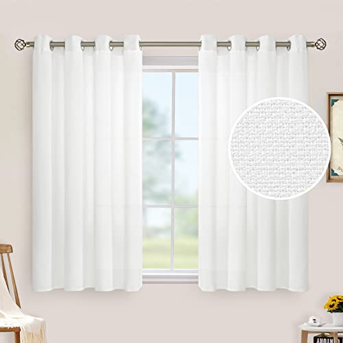 Lamit Natural Faux Linen Curtains For Bedroom, Light Filtering Panels Grommet Privacy Protected Linen Sheer Curtains For Small Window/Kids' Room, Set Of 2 Panels (52 X 45 Inch, White) #TOP1