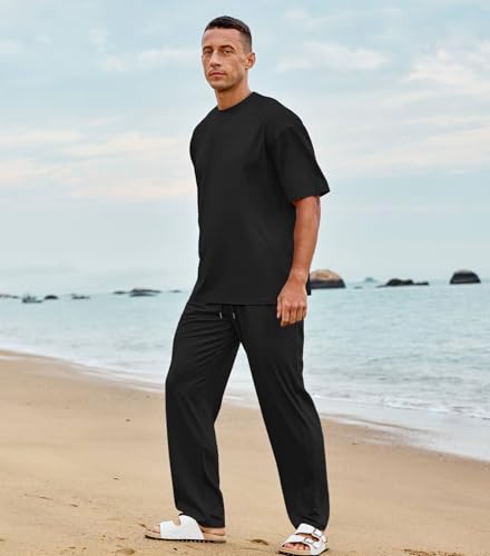 Lexiart Mens Casual 2 Piece Outfits Cool Oversize Loungewear T-Shirt and Full-Length Bottom Pajama Set with Pockets M-3XL3