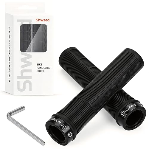 Shwsed High-Traction Bike Handlebar Grips, Single Lock-on Bicycle Grips, Shock-Absorbing TPE Rubber...