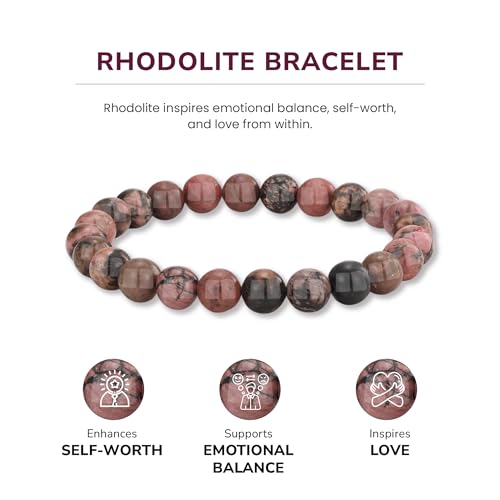 Crystal Vibe Rhodolite Crystal Bracelet for Love and Balance - 8mm Beaded Bracelet for Emotional Healing, Positivity and Protection -Chakra Bracelets Gifts for Women Men - Adjustable Size4