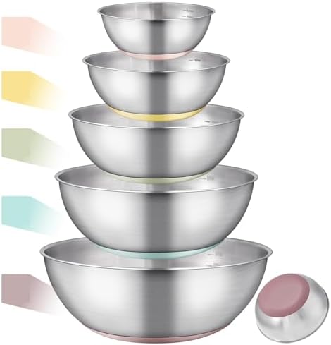 Stainless Steel Mixing Bowl Set - High - Quality, Durable and Rust - Resistant for Baking, Cooking, and Salad Making,Kitchen meal preparation,Great for Mixing & Serving,Anti slip silicone rubber base - Thumbnail 3