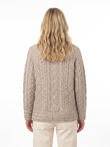 Image of Carraig Donn - Ladies - 100% Soft Merino Wool - Cable Knit Sweeter Vented Roll Neck Irish Jumper