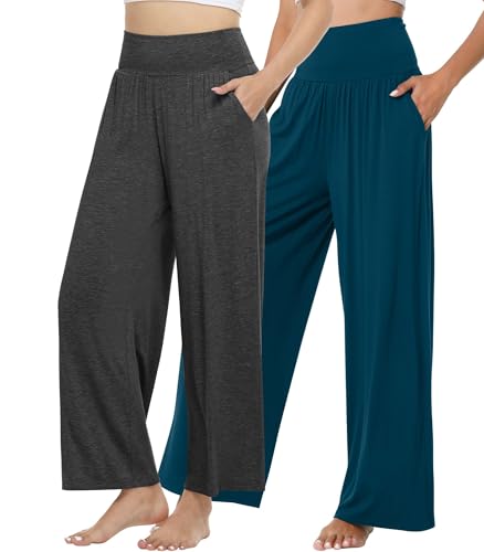 WiWi Pajama Pants for Women Soft Wide Leg Palazzo Lounge Sweatpants Loose Yoga Bottoms-Viscose from Bamboo S-XXL