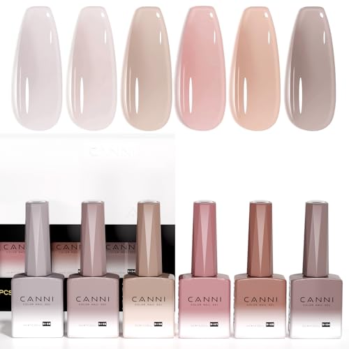 CANNI Esmaltes Semipermanentes de Uñas en Gel UV Kit Gel Nail Polish Transparente Nude Gris Marrón Púrpura Esmalte Uñas Valentín Kit Pintauñas Semipermanentes Set