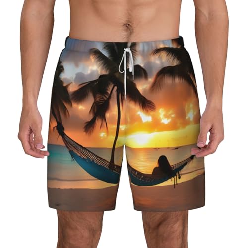 Short de bain double couche imprimé cocotier pour homme séchage rapide