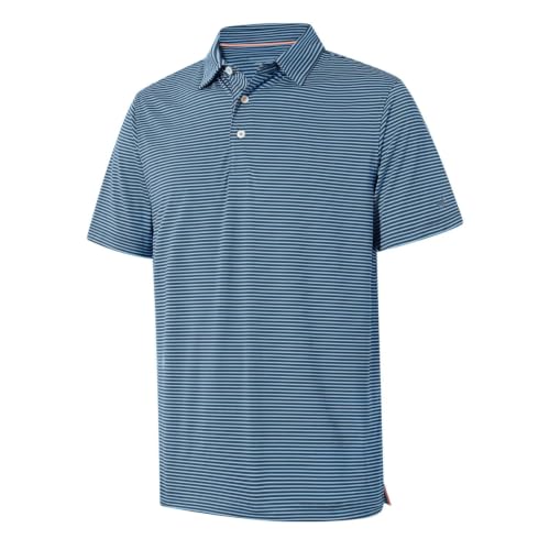 Image of Mens Golf Shirt Moisture Wicking Dry Fit Performance Sport Short Sleeve Striped Golf Polo Shirts for Men