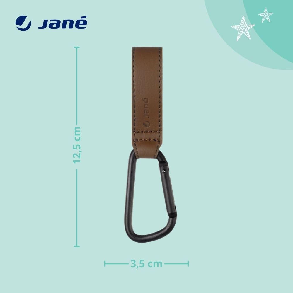 Jané Uniwersalne wielofunkcyjne haczyki 2 sztuki, do wózka kierowniczego, wózka, wózka, wózka, torby na zakupy, plecak, itp., do 5 kg, brązowe