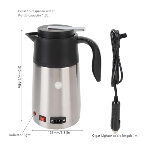 Hervidor eléctrico de viaje Akozon 24V 1.3L acero inoxidable miniatura 7
