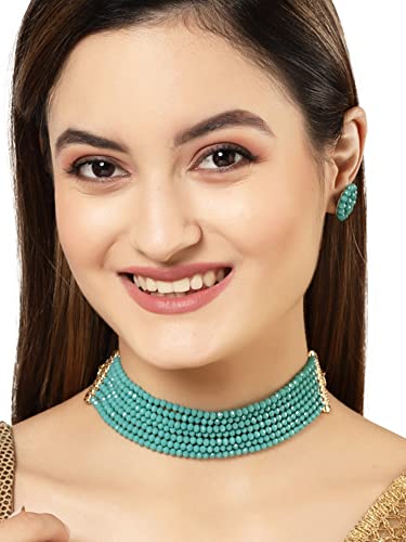 Image of Karatcart Black Crystal Beaded Choker Necklace Setfor Women