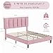 VECELO Queen Size Bed Frame with Upholstered Headboard, Heavy-Duty Platform Bedframe with Strong Wooden Slats Support, No Boxing Spring Needed, Cherry Pink