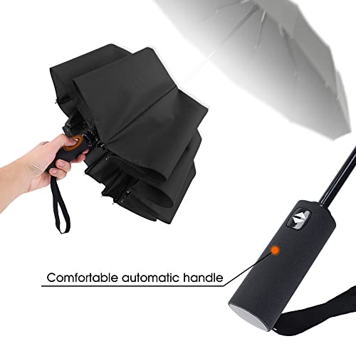Creamic Travel Folding Umbrella, Windproof Compact Travel Umbrella With 12 Rib Automatic Folding Lightweight Portable Umbrella Strong Reinforced Windproof Rain Umbrella For Sun Protection (T3) #TOP3